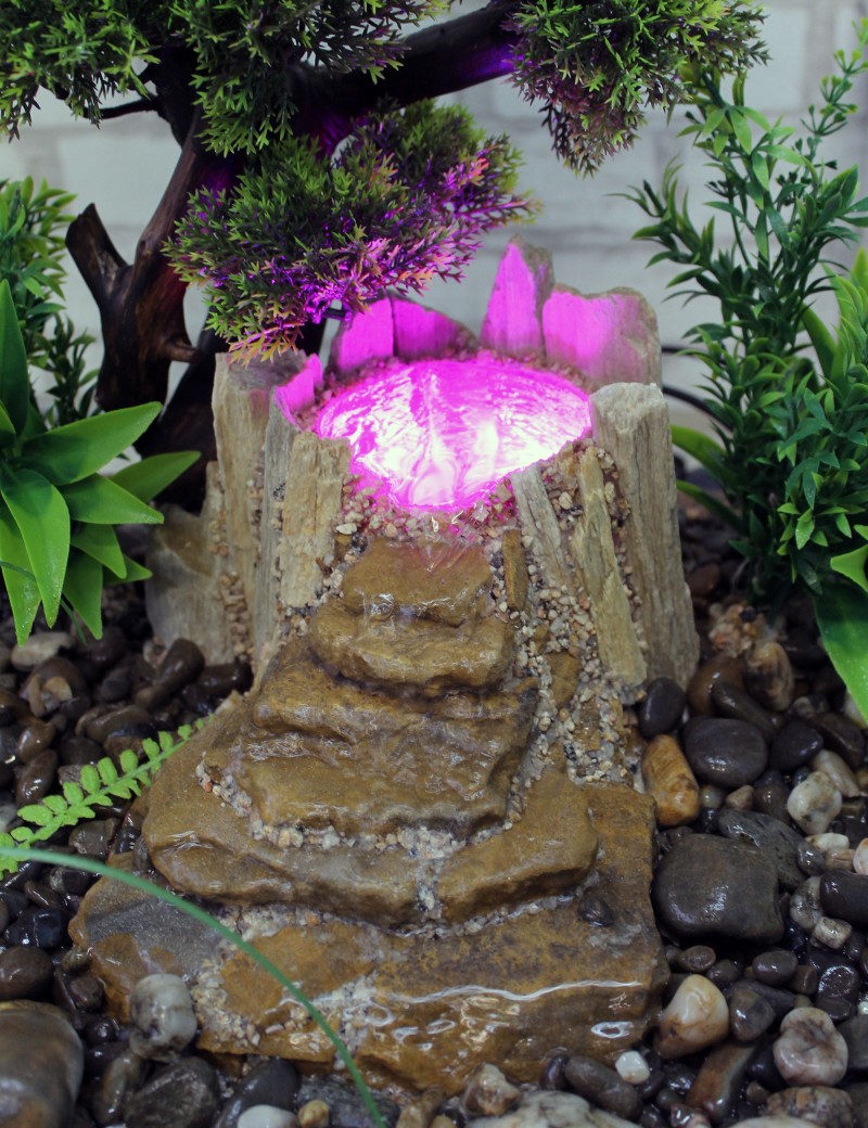 Zimmerbrunnen Nr. 12 mit Beleuchtung und Bonsaibaum