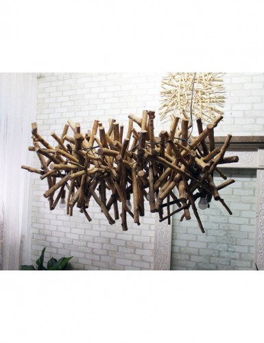 Żyrandol "Jeż" wykonany z drewnianych gałęzi do kawiarni